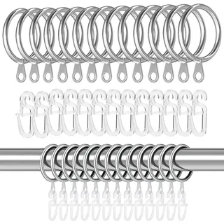 Jizxol Vorhangringe schwarz, 40 Stücke Metall Gardinenringe und 40 Stücke Kunststoff Vorhang Haken, Gardinenringe mit haken, für Fenster Tür Duschvorhang für Schienen, 30 mm Innendurchmesser. (Silver)