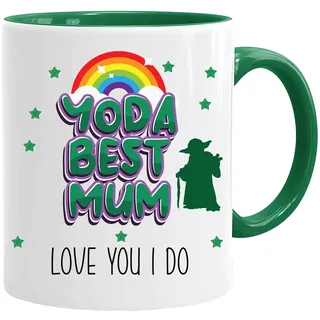 Beste Mama Tasse mit Spruch | Geschenkidee für Muttertag Geburtstag oder als Dankeschön | Lustiger Kaffeebecher mit Regenbogen Motiv für Mama