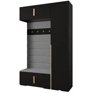 Abiks Möbel Garderoben-Set 236,7/150/47 , Schwarz, Grau, Goldfarben , Holz , Nachbildung , 150x236.7x47 cm , Garderobe, Garderoben-Sets & Garderoben-Serien, Garderoben-Sets