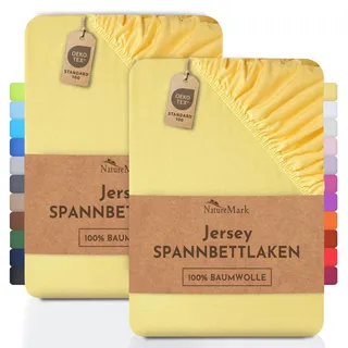 NatureMark 2er Pack Kinder Jersey Spannbettlaken, Spannbetttuch 100% Baumwolle in vielen Größen und Farben MARKENQUALITÄT ÖKOTEX Standard 100 | 70x140 cm - gelb