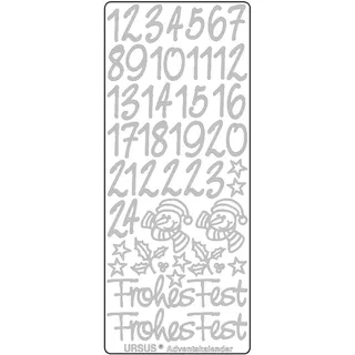 Ursus 593100103 - Kreativ Sticker Adventskalender, silber, 5 Stickerbögen mit Zahlen von 1 bis 24, selbstklebend, leicht abziehbar, zum Nummerieren von selbstgemachten Adventskalendern