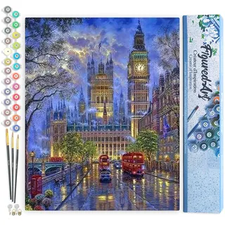 Figured'Art Malen Nach Zahlen Erwachsene London in der Dämmerung - Paint by Numbers Basteln DIY Bastelset 40x50cm ohne Holzrahmen