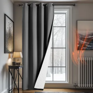 Deconovo Vorhang Winter Dicke Gardine mit Ösen Vorhang Wärmeisolierend Tür Doppellagig Fenstersvorhang Vorhänge gegen Kälte Thermo Türvorhang Winddicht, 214x132(HöhexBreite), Dunkelgrau, 1 Stück