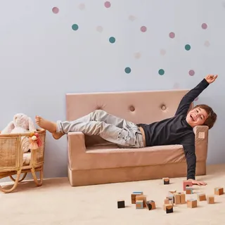 MISIOO FOLDIE Kindersofa – Couch aus Schaumstoff – Samt Kindercouch - Kinderzimmer Möbel – Kindermöbel – Elegant Mini Sofa mit Armlehnen – 100 x 40 x 52 cm - Lila