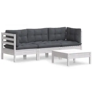 vidaXL 4-tlg. Garten-Lounge-Set mit Anthrazit Kissen Kiefernholz - Weiß