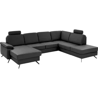 die planbar Wohnlandschaft Leder U-Form 3-Sitzer Grau