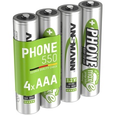 Bild Akku AAA Micro 550 mAh 1,2V NiMH für Schnurlostelefon 4 Stück - Wiederaufladbare Batterien mit geringer Selbstentladung maxE - Akkus für Festnetz Telefon schnurlos - Rechargeable Battery