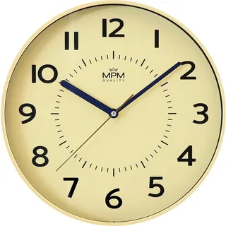 MPM Quality Design Kunstoff Wanduhr, Gelb, große arabische Ziffern, Quarz-Uhrwerk, ∅ 320 mm, Modern, Analog Wand Uhr, Wanddeko, Dekoration für Wohnzimmer, Küche, Büro, Schlafzimmer