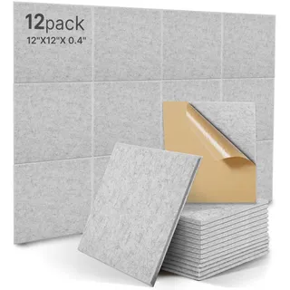 12 Stück Akustik Panel,Akustikplatten Selbstkleben,Schallschutzplatten Akustikpaneele Wand für Tonstudio, Büro,Studio Wanddekoration und Akustische Behandlung, Grau(30x30x1cm)