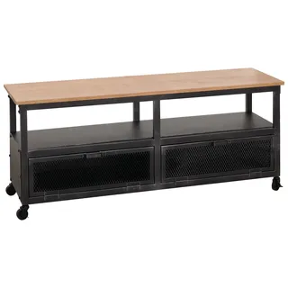 Mendler Lowboard HWC-N28, TV-Rack, Rollen 2 Fächer, 3D-Struktur Industrial Retro Metall Holz 55x130x36cm ~ schwarz, natur
