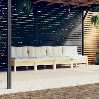 The Living Store 4-Sitzer-Gartensofa mit Creme Kissen Massivholz Kiefer - Creme