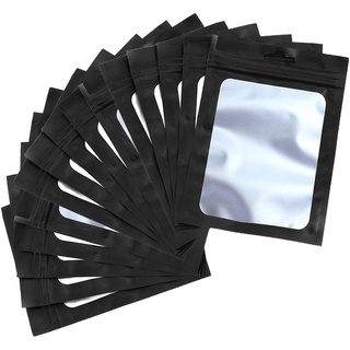 100 Stück Folienbeutel Wiederverschließbare Taschen Flache Tasche mit transparentem Fenster (Schwarz, 10 x 15 cm)