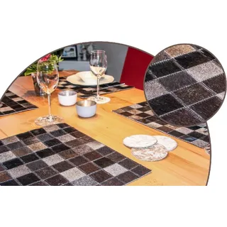 Heitmann Felle Platzsets aus Rinderfell  Größe  ca. 45 x 35 cm  hergestellt aus Quadraten 5 x 5 cm 6940 - Schwarz, Grau, Braun