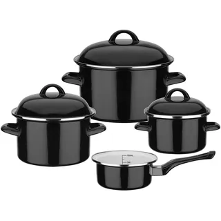 GSW Black & White Topf-Set 7-tlg. Kochtopf Ø 16 cm + Kochtopf Ø 20 cm + Kochtopf Ø 24 cm + Stielkasserolle Ø 16 cm