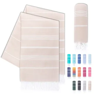 LAYNENBURG 2er-Set Premium Hamamtuch mit handgeknüpften Fransen - 100% Baumwolle - XXL Strandtuch 100x200 cm - Oeko-TEX 100 - Strandhandtuch groß - Saunatuch & Reisehandtuch (Beige)