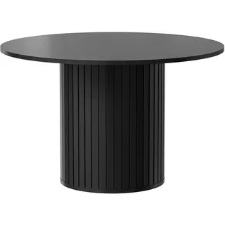 Beautysofa Esstisch Zalia mit geriffeltem Säulenfuß, runde Tischplatte 120 cm, im Retro-Stil, Schwarz , Holzwerkstoff , Rund , 120x75x120 cm , Esszimmer, Esstische