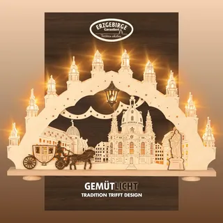 Weigla Schwibbogen »Dresdner Frauenkirche, Lichterbogen aus Holz, NATUR-BRAUN«, Erzgebirge garantiert, Weihnachtsdeko Innen, Weihnachtsbeleuchtung beige