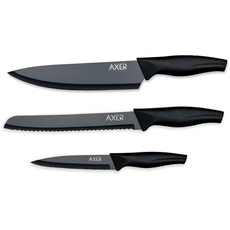 Axer Küchen Messerset Schwarz - Scharfe Küchenmesser - 3-teilig Messer Set Scharf Küche - Kitchen Knife Set - Küchenmesser Schwarz