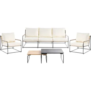 BELIANI Lounge Set Schwarz u. Beige Stahl 5-Teilig Modern 3-Sitzer Sofa 2 Sessel u. 2 Couchtische Outdoor Terrasse Balkon Gartenset Gartenmöbel Set - Beige, Schwarz