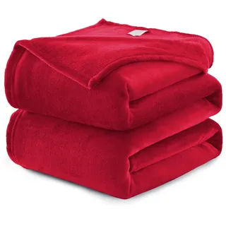 WAVVE Fleecedecke, Flanell, Mikrofaser, Sofaüberwurf, 230 x 270 cm, Rot, Sofaüberwurf für 2 Personen, Felldecke, groß, warm und weich, aus Plüsch, 270 x 230 cm