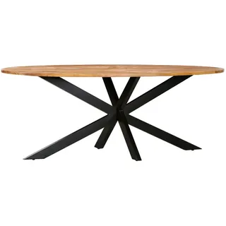 Livetastic Esstisch , Naturfarben , Holz , Mangoholz , massiv , oval , X-Form , 90x76x180 cm , Holzmöbel, Holztische, Esstische Holz, Massivholztische