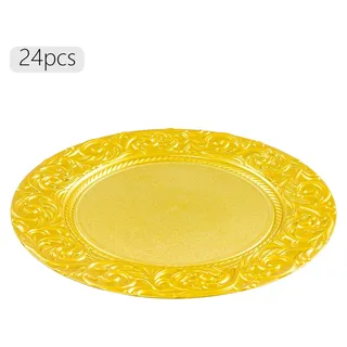 Tellerset - Runde Charger- und Servierteller - Wiederverwendbar - 24er Pack - PP Kunststoff - Gold
