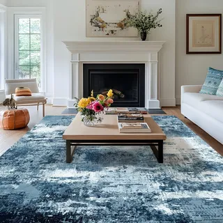 MAST DOO Teppich Wohnzimmer Waschbarer, Moderner Kurzflor Teppich Großer, Abstrakte Schlafzimmer Teppiche Waschbar rutschfest Design für Esszimmer Büro Bereich Dekor Dunkelblau Größe 140x200cm