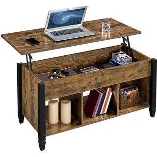 Yaheetech Couchtisch höhenverstellbar Kaffeetisch mit Hebeplatte Hubtisch versteckter Stauraum Beistelltisch aus Holz Sofatisch für Wohnzimmer Rostbraun