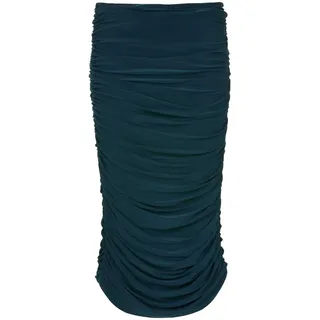 Bleistiftrock MADELEINE "Rock Geraffter Bleistift-Rock in Midi-Länge", Damen, Gr. 48, blau (dunkelpetrolblau), Obermaterial: 92% Polyester PES. 8% Elasthan EL., Modern, schmal, Röcke Bleistiftrock