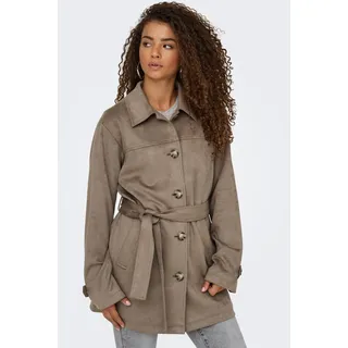 Trenchcoat ONLY "ONLDIANE LIFE FAUX SUEDE COAT CC OTW", Damen, Gr. S, braun (walnut), Web, Obermaterial: 92% Polyester, 8% Elasthan, unifarben, regular fit, Mäntel Trenchcoat