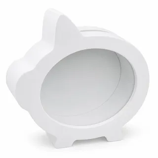 MIJOMA Weißes Holz-Sparschwein mit Glasfront – Perfekt zum Sparen und als Geldgeschenkverpackung – Spardose - 15 x 15 x 5 cm