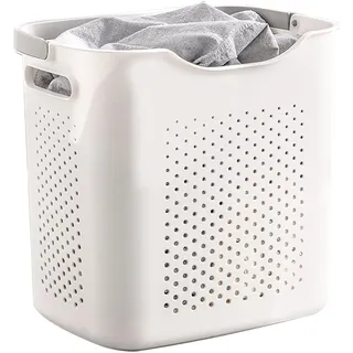 Wäschekorb aus Kunststoff Mit Griffen - Schmutzige Wäsche Hamper für Aufbewahrungskleidung im Schlafzimmer, Badezimmer (Weiß)