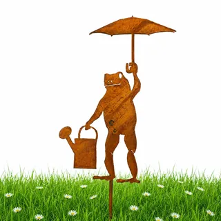 VIZIVOLT Gartenstecker Rost Frosch, Gartendeko Rost lustige Metallfigur, Frosch Deko für draußen, Für Garten Balkon Blumentopf Deko Wetterfest, Rostige Optik, 30×18 cm