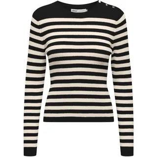 ONLY Damen Pullover Onlibi Ls Stripe Button O-Neck Cc KNT, Black/Stripes:Whitecap Gray Melange, S