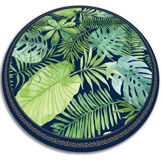 Tulup Vinyl Teppich Ø110 cm Tropische Blätter , Grün , Kunststoff , Rund , 110x110 cm , Teppiche und Böden, Teppiche, Outdoorteppiche