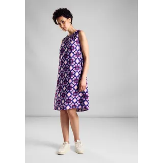 Sommerkleid STREET ONE, Damen, Gr. 34, N-Gr, lila (bellflower lila), Web, Obermaterial: 100% Viskose (LENZINGTM ECOVEROTM), bedruckt, regular fit ca. Mitte Knie, Rundhals, Kleider Sommerkleid, mit Allover Print