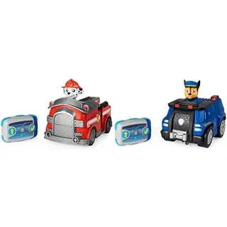 PAW PATROL 6054195 - Ferngesteuertes Feuerwehrauto mit Marshall - Figur, RC Fahrzeug in rot & 6054190 - Ferngesteuertes Polizeiauto mit Chase - Figur, RC Fahrzeug in blau