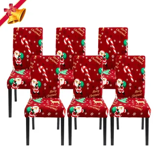 Jaotto Stuhlhussen Weihnachten 6er Set Universal,Stuhlhusse Stretch Moderne,Stuhlhussen Schwingstühle Elastische Langlebig Stuhlhussen für Feiertagsdekoration Weihnachten(Rotwein/Weihnachtsmann,6)