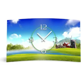 Landschaft Windmühle Designer Wanduhr modernes Wanduhren Design leise kein ticken dixtime 3D-0073 - Bunt