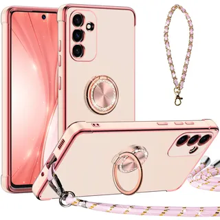 Silverback für Samsung Galaxy A54 5G Hülle mit Band, [Miss Arts] Ring Ständer Handyanhänger Handyhülle Mädchen Handschlaufe Stoßfeste Handykette Schutzhülle für Samsung Galaxy A54 5G Case, Rosa