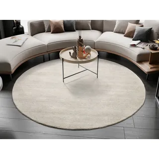 Wollteppich OCI DIE TEPPICHMARKE "ESEMPIO UNI MELANGE", grau (hellgrau, natur), H:18mm Ø:250cm, Schurwolle, Teppiche, Wollteppich, reine Wolle, handgeknüpft, hochwertig verarbeitet, natürlich warm