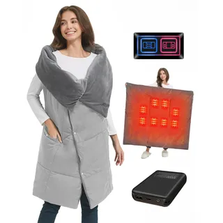 Heizdecke mit Akku Kabellos Elektrisch Wärmedecke Beheizbare Decke mit Akku | FERNIDA 130x110cm Klein Elektrische Akku Heizdecke, 7.4V Waschbar Tragbar Beheizte Decke Zum Anziehen für Winter Outdoor