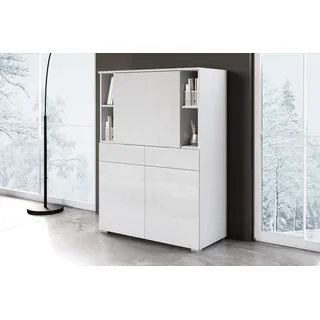 OTTO home "Paris, Moderner Sekretär mit klappbarer Arbeitsfläche", 1 Stk. tlg. 2 Schubladen, Push-to-Open und verstellbare Einlegeböden, weiß matt, weiß hochglanz),