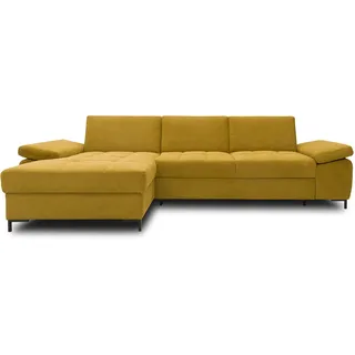 DOMO. collection Ecksofa Curacao, Schlafsofa mit Federkern und Armlehnfunktion in L-Form, Couch mit Schlaffunktion, Sofa, Polsterecke 297 x 160 x 84 cm (BxTxH), senf (gelb)