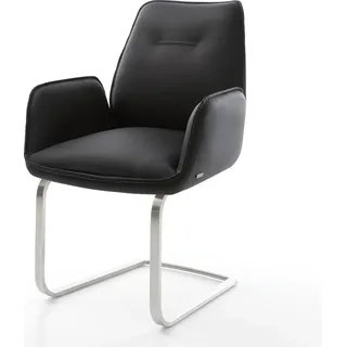 DELIFE Freischwinger Zoa-Flex Echt-Leder Schwarz Freischwinger flach Edelstahl Taschenfederkern - Schwarz