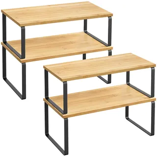 SONGMICS Gewürzregal, 4er Set, erweiterbar, stapelbar, mit Metallrahmen | Küchenregal, Küchen-Organizer, Gewürzhalter, 39,7x19,5x15,6cm, 39,7x18,5x13,5cm, Bambus-schwarz, BYSTRO Kollektion KCS210B01