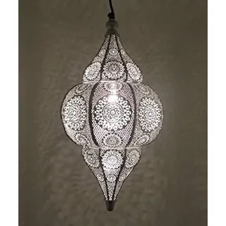 Saharashop Orientalische Indische Hängelampe Deckenlampe Jaya Silber, mit Aufhängekette Baldachin und E27 Lampenfassung, Schöne Dekoration für Wohnzimmer, Küche, Esszimmer, Büro oder Schlafzimmer