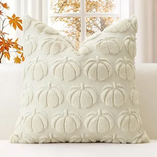 JOTOM 1 Stück Kürbis Kissenbezug, Plüsch Kurze Wolle Dekorativ Zierkissenbezüge Herbst Boho Kissenhüllen Sofakissen Moderne Kissenbezüge Herbstdeko für Wohnzimmer Garten (50x50cm, Creme Beige)