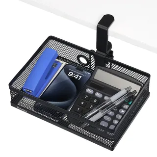 Schreibtisch-Organizer mit Getränkehalter, 360° drehbar, versteckte Schublade unter dem, zum Aufklemmen, große Kapazität unter dem Schreibtisch, für Zuhause und Büro (Black style 2)