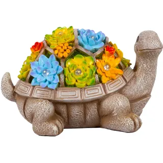 Gadgy Solar Gartenfiguren Schildkröte - Solarlampen für außen - Solarleuchte Figuren Deko mit Sukkulenten - Gartendeko für draußen - Balkon Deko Tierfigur - Gartenfigur Ornament Solarlaterne